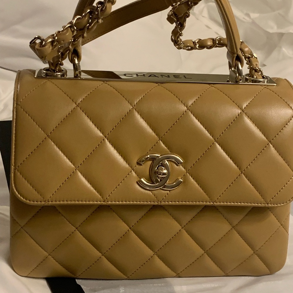 Larger brand new nude Classic Chanel purse with handle and long strap,limited ed